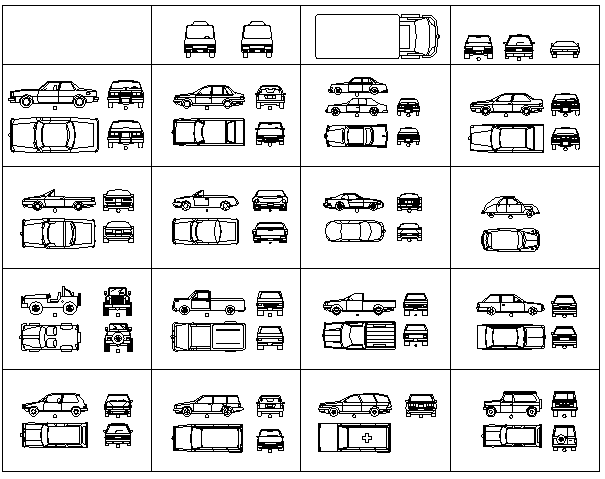 Common vehicles blocks design details dwg file