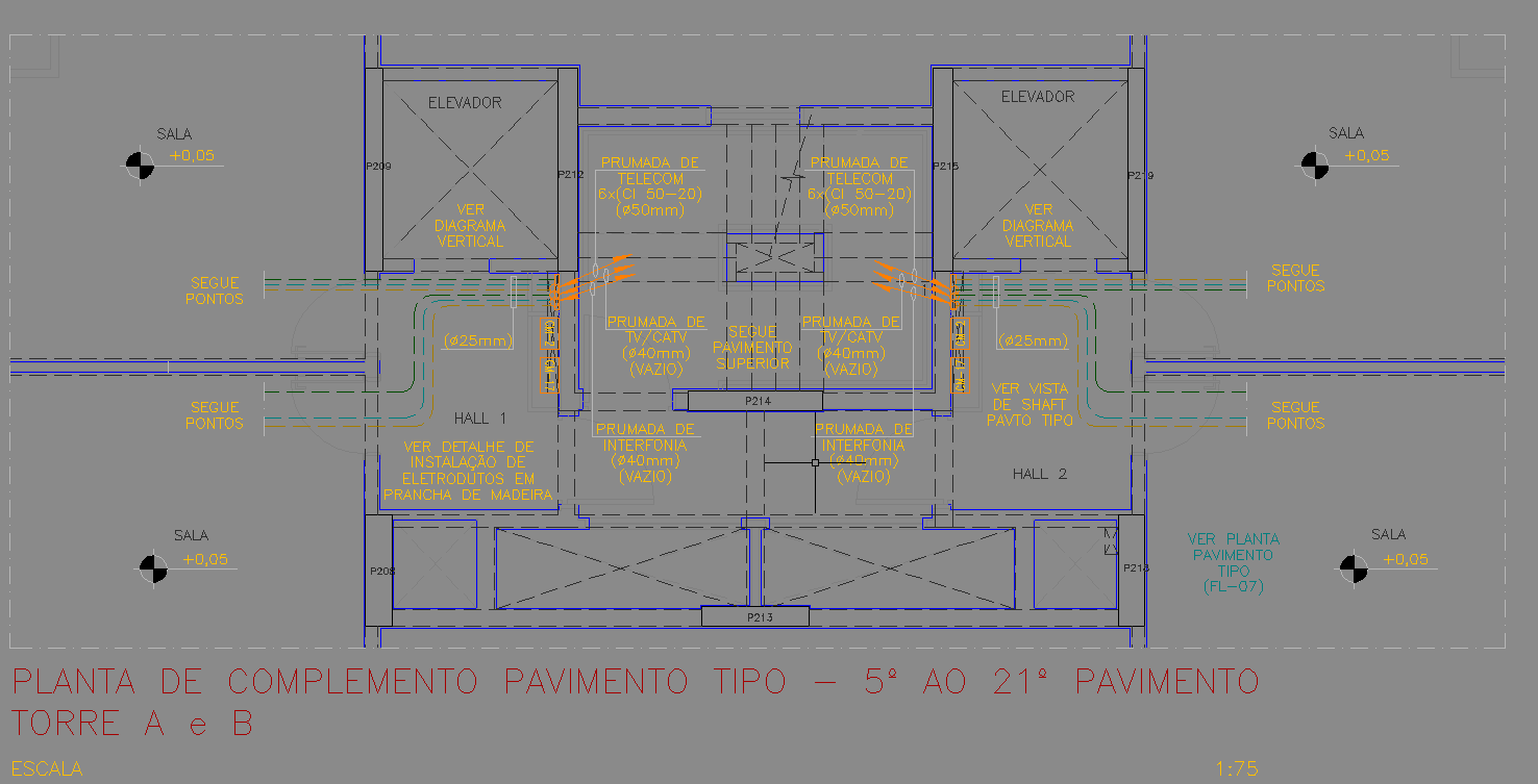Complete DWG design of typical floors from 5th to 21st layout