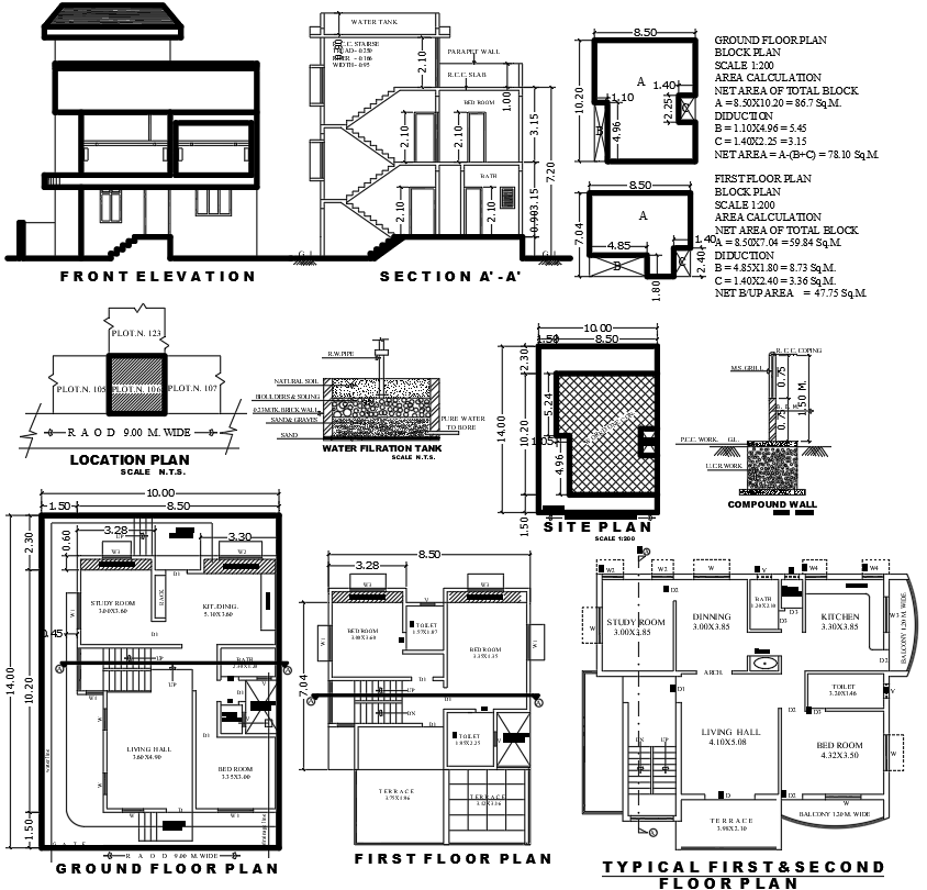 G+2 House Plan DWG Drawing with Complete Section & Site Details