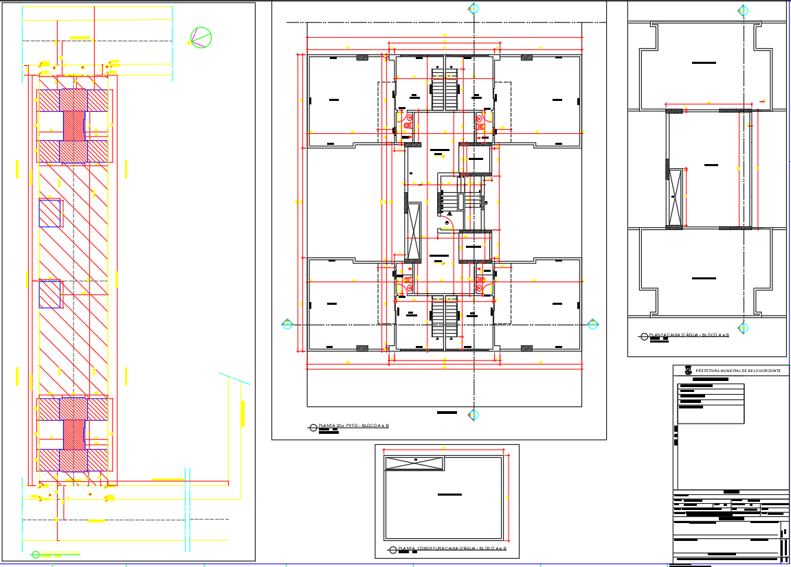 Complete Multi-Unit Building Floor Plan with Sections DWG Drawing