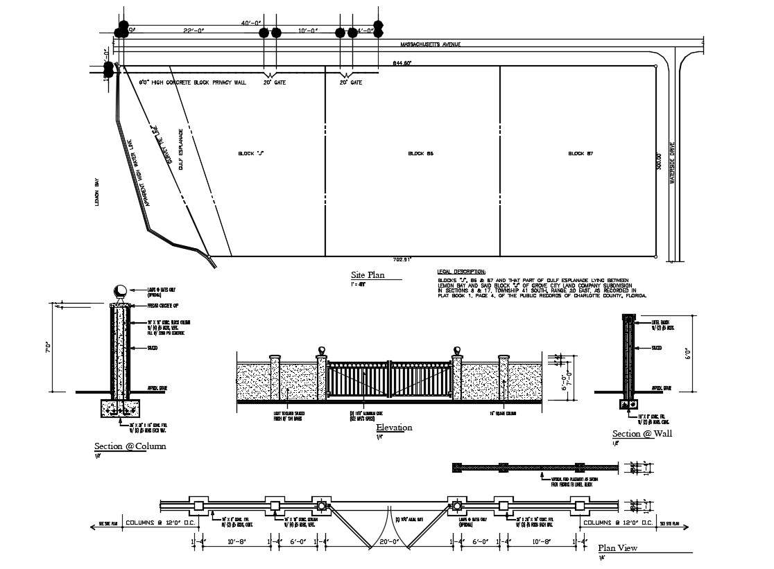 Compound Wall And Gate Design DWG File
