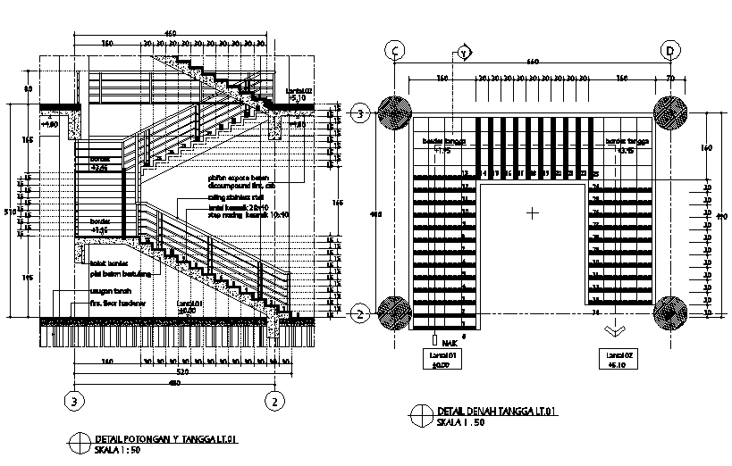 Concert stair plan and section detail dwg file