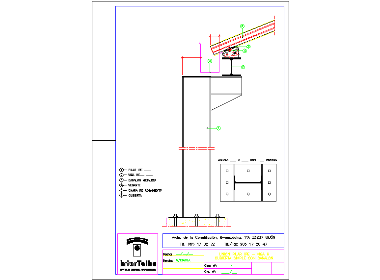 Connection of pillar, beam , steel roof 