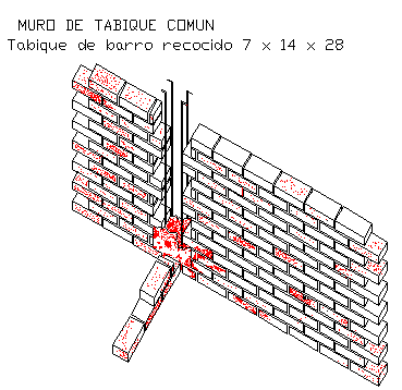 Connection of walls with vertical buttress seismic resistant with Isometric view design