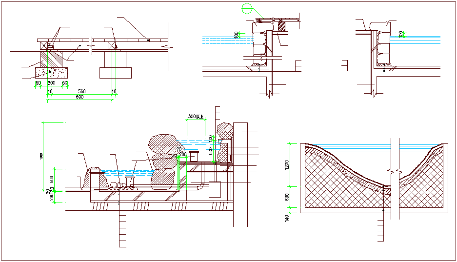 Construction detail and section view of office area dwg file