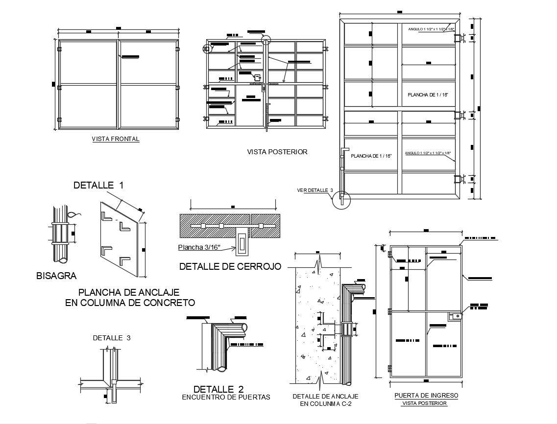 Construction detail of metallic gate in autocad 