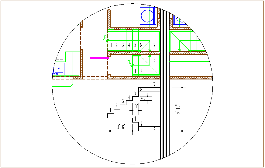 Construction detail of stair dwg file