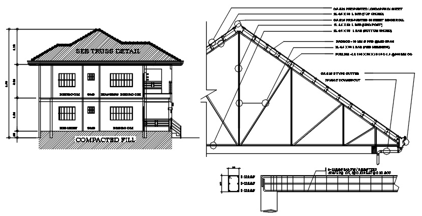Construction detail of steel truss detail in dwg file