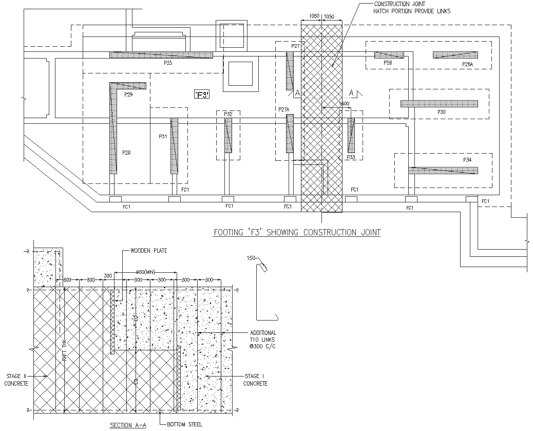 Construction footing detail DWG AutoCAD file