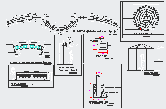 Constructive detail of pergola design drawing
