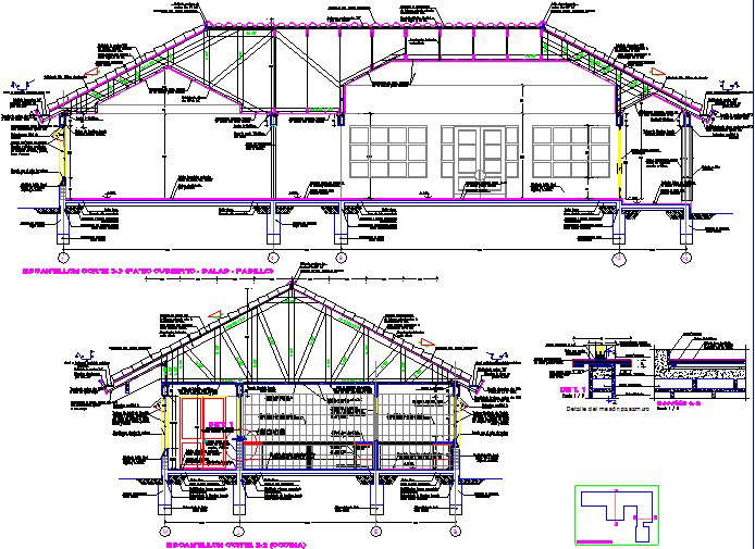 Constructive section of kinder garden detail dwg file