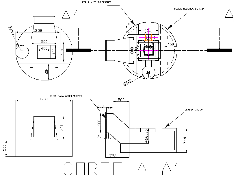 Cooker gas extraction section plan detail dwg file