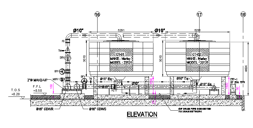 Cooling tower front view details 