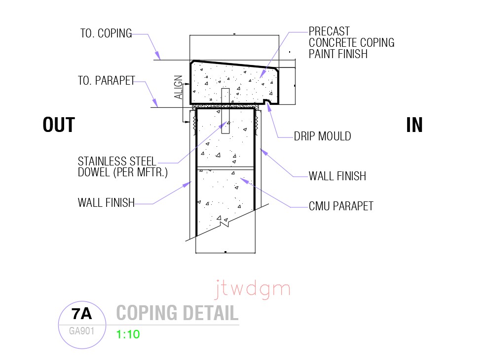 Coping detail in AutoCAD 2D drawing, dwg file, CAD file