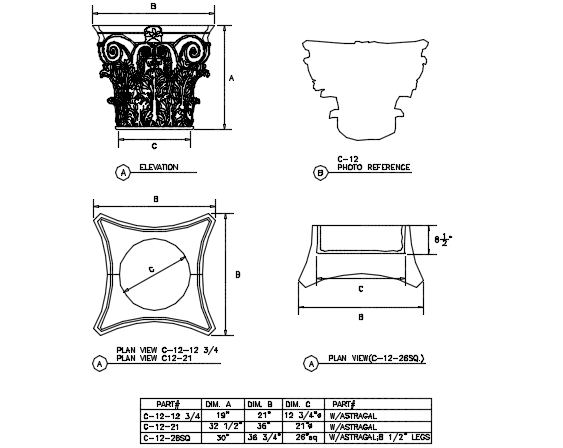 Corinthian capitals plan detail dwg file