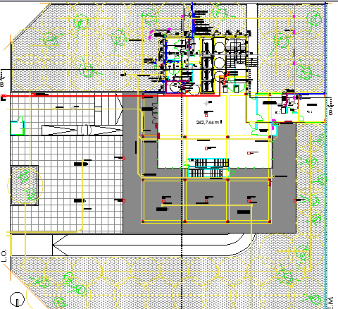 Corporate office building landscaping and structure details dwg file