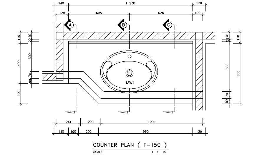Counter plan of hospital toilet building is given in the Autocad DWG drawing model and layout.   Download the Autocad DWG drawing file.