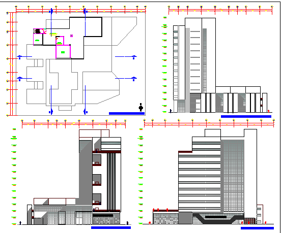 Court house building elevation, section  and plan details dwg file
