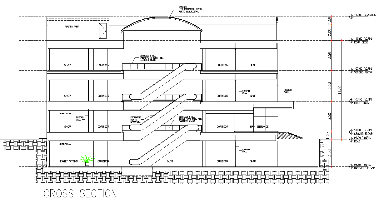 Cross section mall plan dwg file