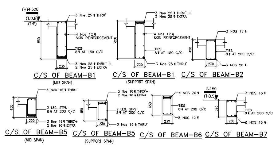 Cross section of beam details are given in this Autocad 2D DWG drawing file.  Download the AutoCAD drawing file. 