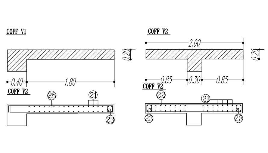 Cross section of slab with reinforcement details design in AutoCAD 2D drawing, CAD file, dwg file