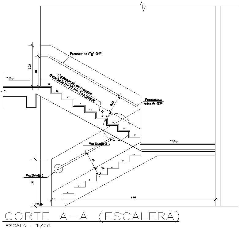 Cross section of staircase with detail AutoCAD drawing, dwg file, CAD file