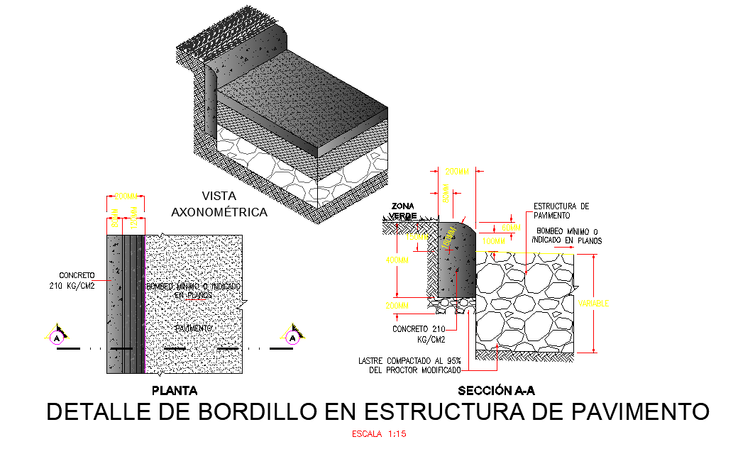 Curb detail in pavement structure layout file