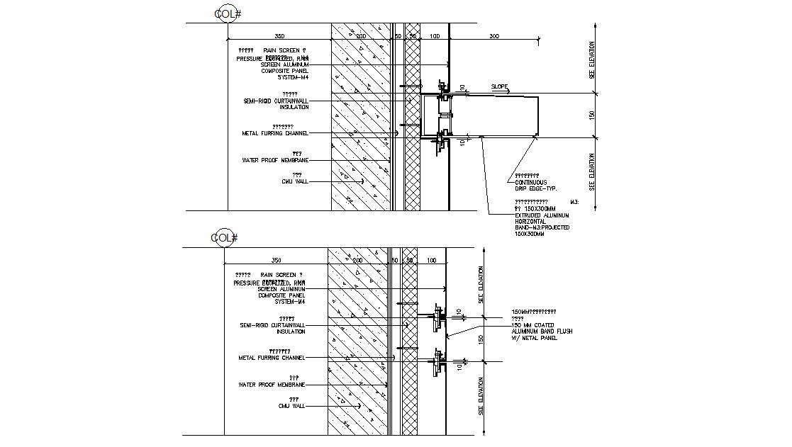 Curtain Wall Influences Section CAD Drawing 