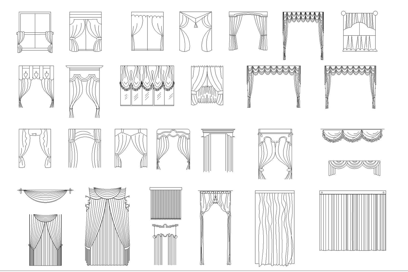 Curtains plan detail dwg file.