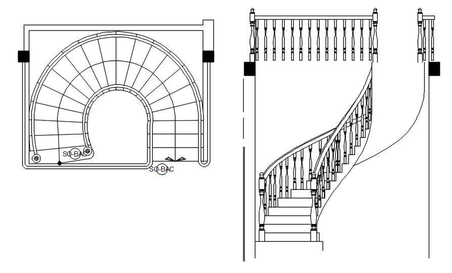 Curved shape stair design CAD blocks in AutoCAD 2D drawing, CAD file, dwg file