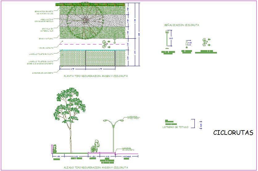 Cycle route plan with elevation dwg file