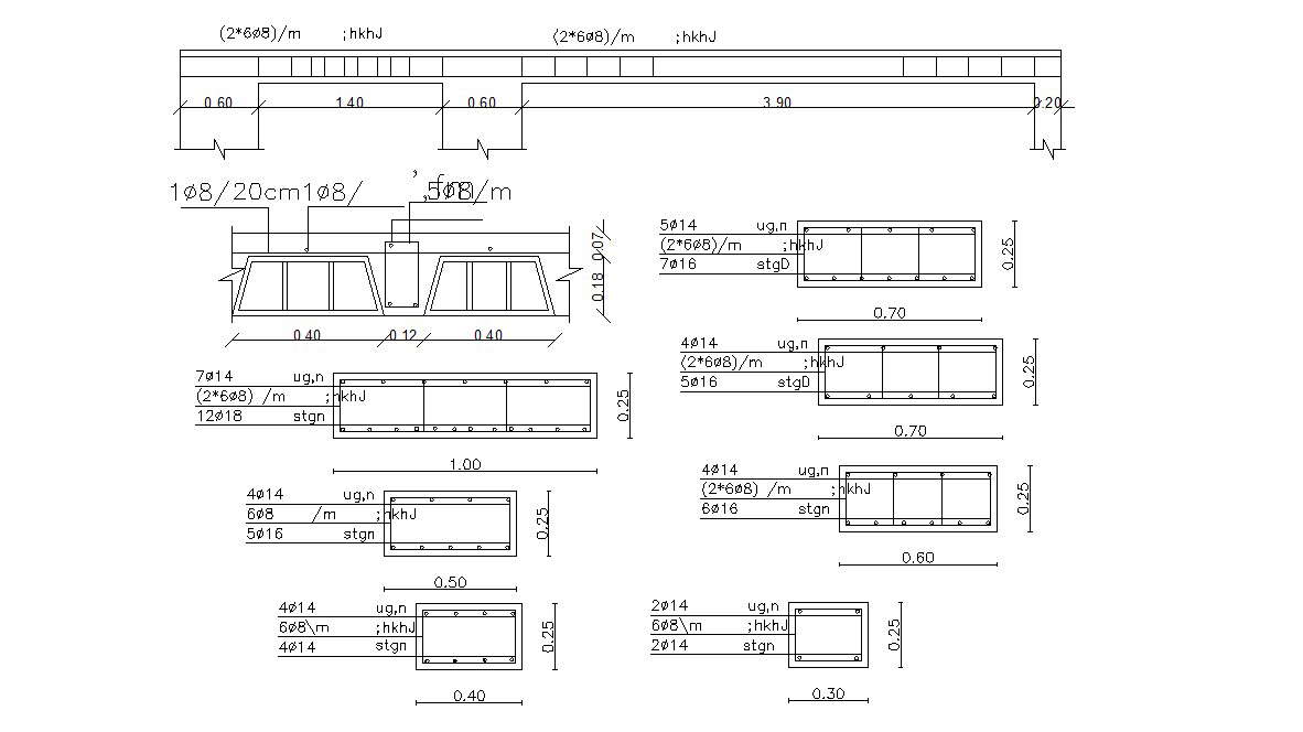 DWG Drawing structure Beam Reinforcement Design With Section 