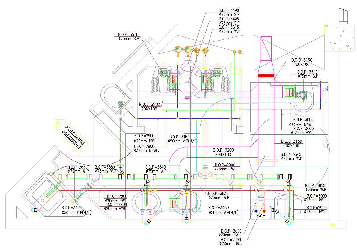 DWG File Toilet Plumbing System AutoCAD File 