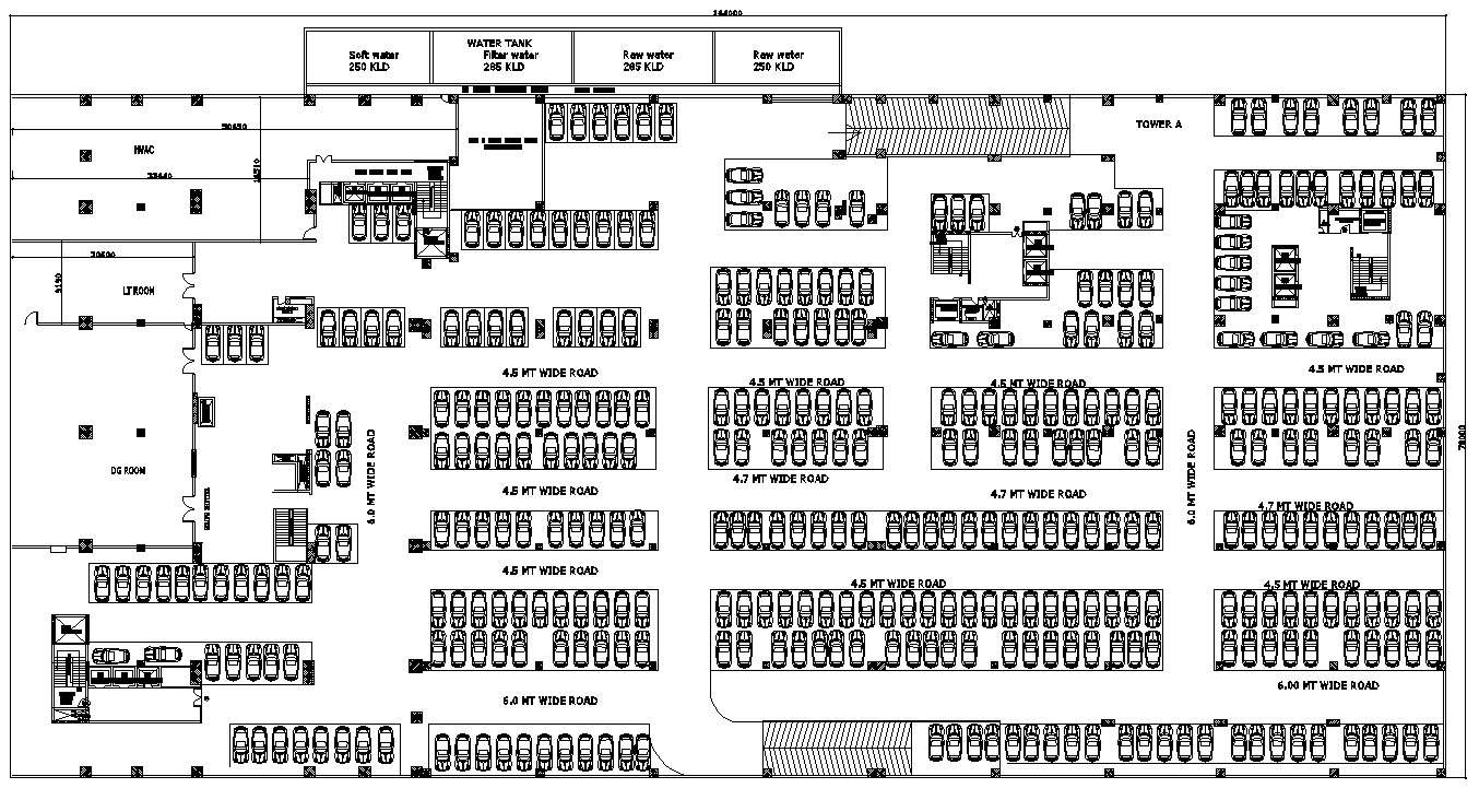 DWG AutoCAD drawing file of the Apartment building a detailed car parking floor plan.  Download the AutoCAD DWG file. 