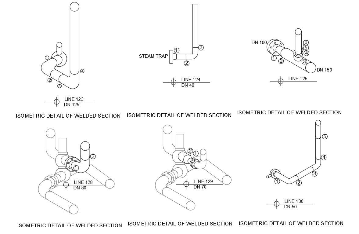 DWG drawing file given the details of the Isometric view of welded sections.  Download the Autocad 2D DWG file.