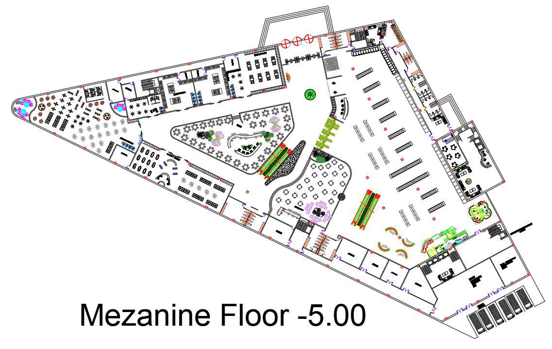 DWG drawing has the plan of mezanine floor in the form of autocad model.  Download the Autocad DWG drawing file.