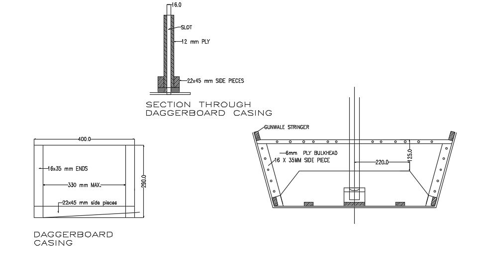 Daggerboard casing sail boat 2d AutoCAD drawing