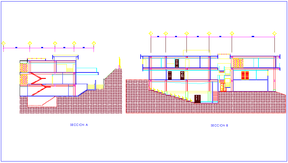Deans office different axis section view dwg file 