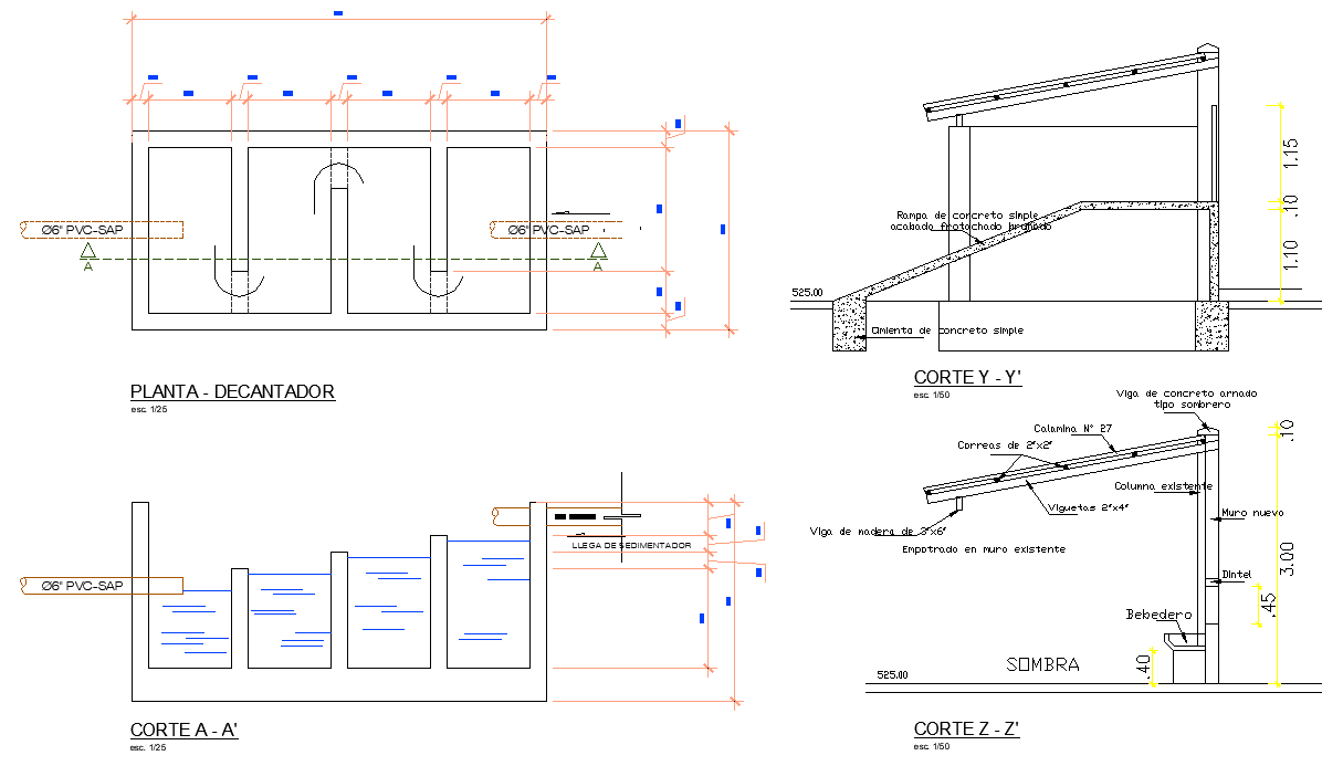 Decanter plan and section detail dwg file