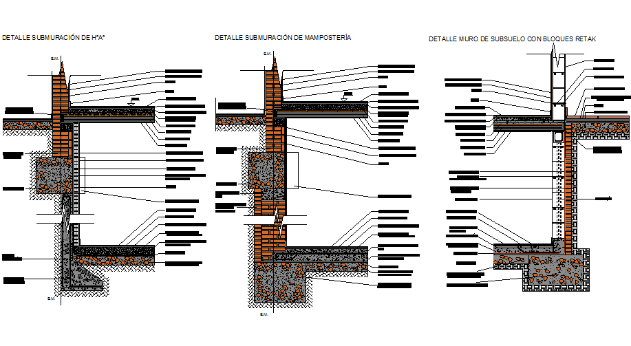 Demolition of masonry and the detailed wall of block detail dwg file