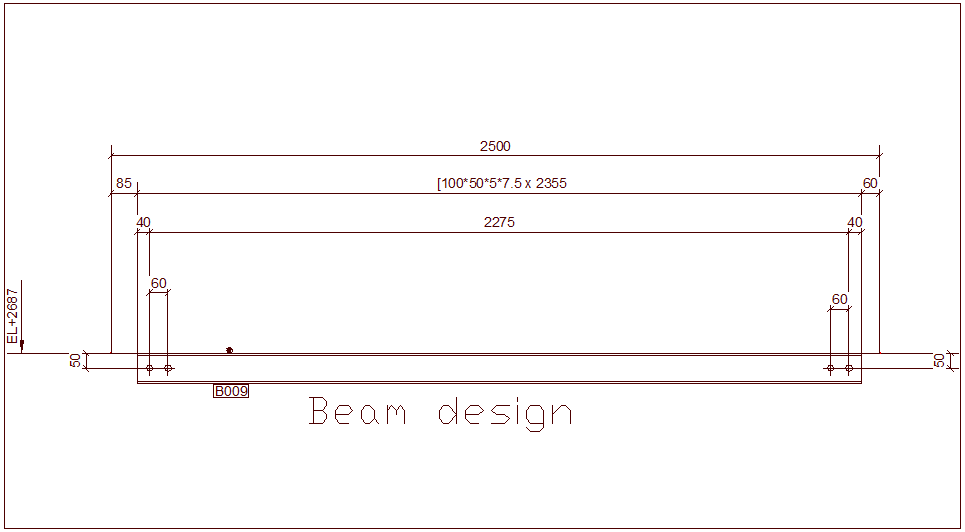 Design of beam with dimension view dwg file