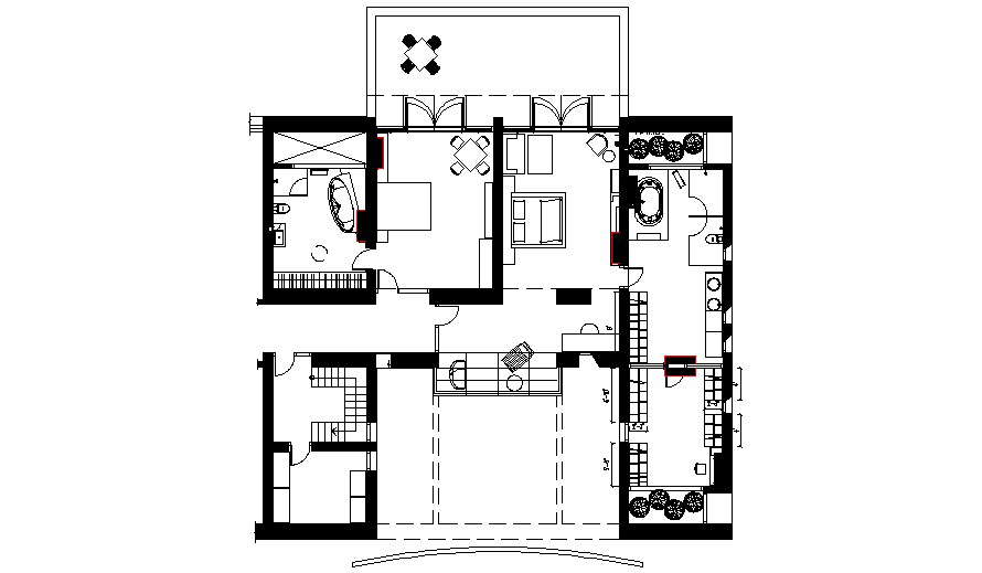 Design of the house with furniture details in dwg file