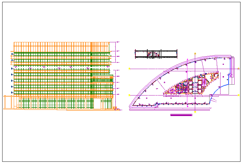 Design plan layout detail view of commercial structure dwg file