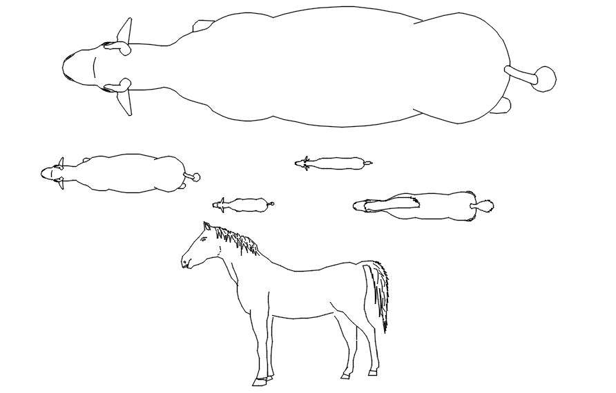 Design of different animals CAD blocks in AutoCAD 2D drawing, CAD file, dwg file