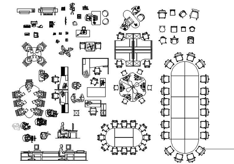 AutoCAD Desktop Block Drawings for Office Furniture