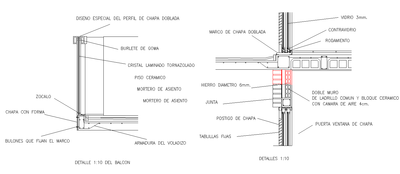 Detail balcony section dwg file