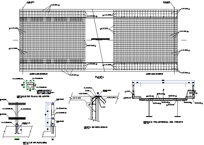 Detail baranda and transversal section of the bridge dwg file