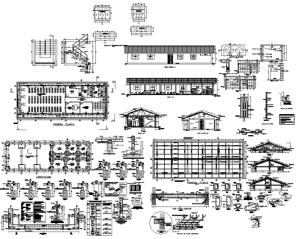 Detail building structure and different construction units 2d view layout dwg file