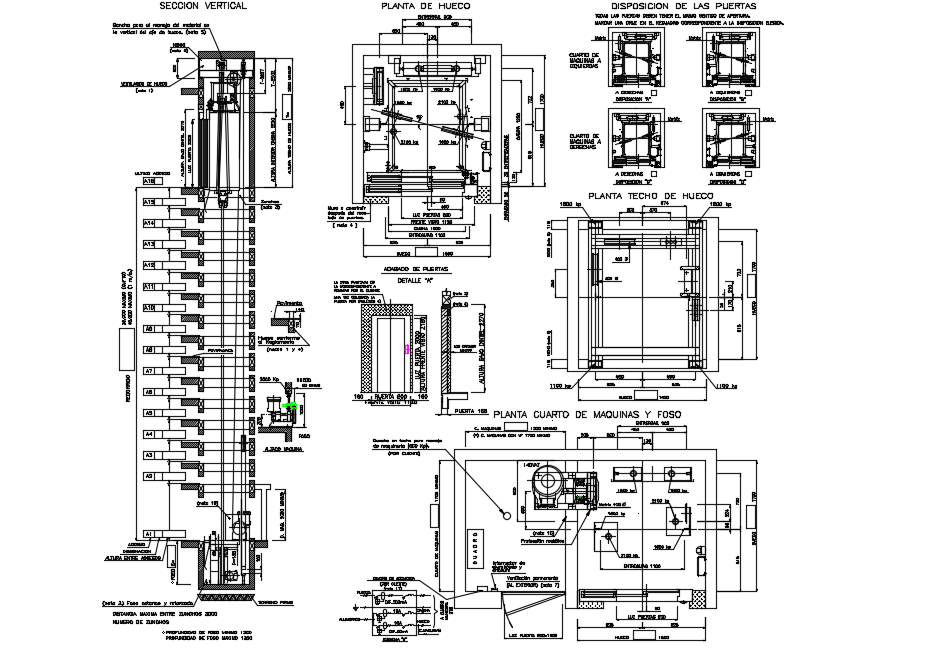 Detail elevator with engine room adjacent dwg file