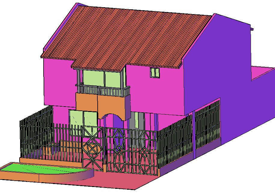 Detail in 3 D house plan dwg file